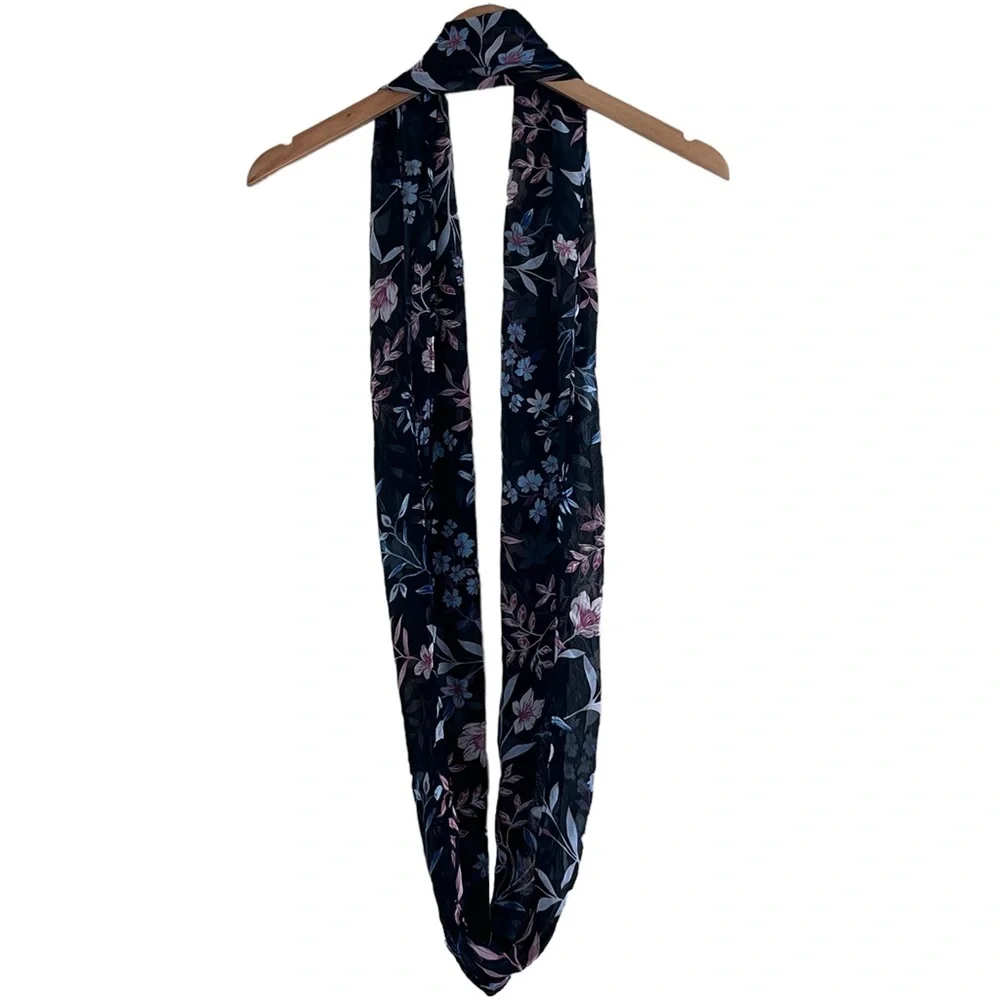 Blue floral airy lightweight infinity scarf wrap